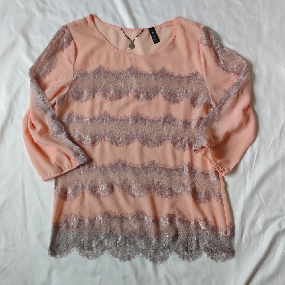 BKE Boutique lace chiffon top